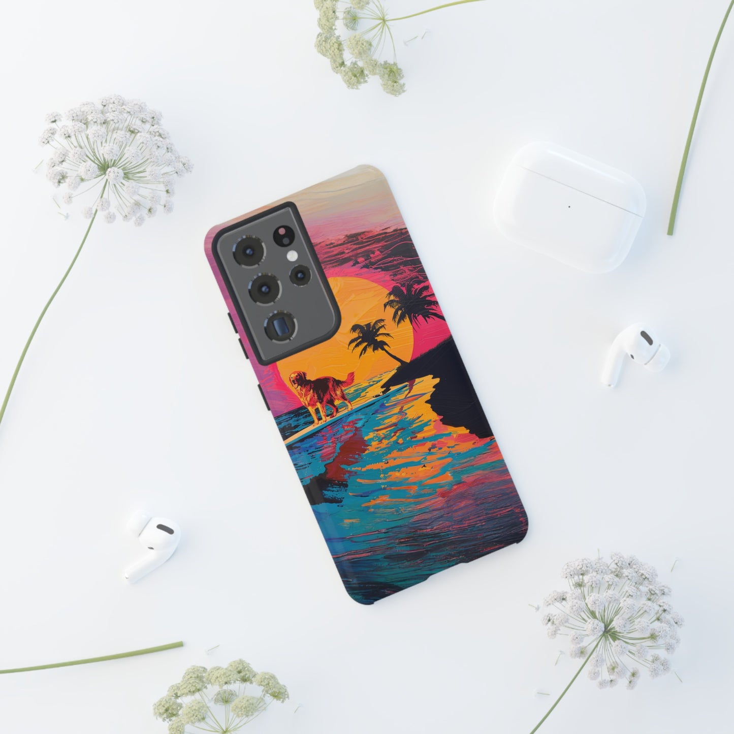 Radiant Sunset Surf: Warhol-Inspired Phone Cover