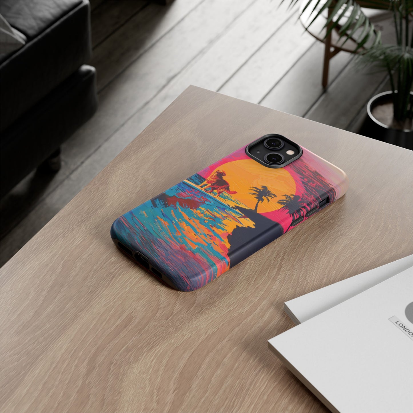 Radiant Sunset Surf: Warhol-Inspired Phone Cover