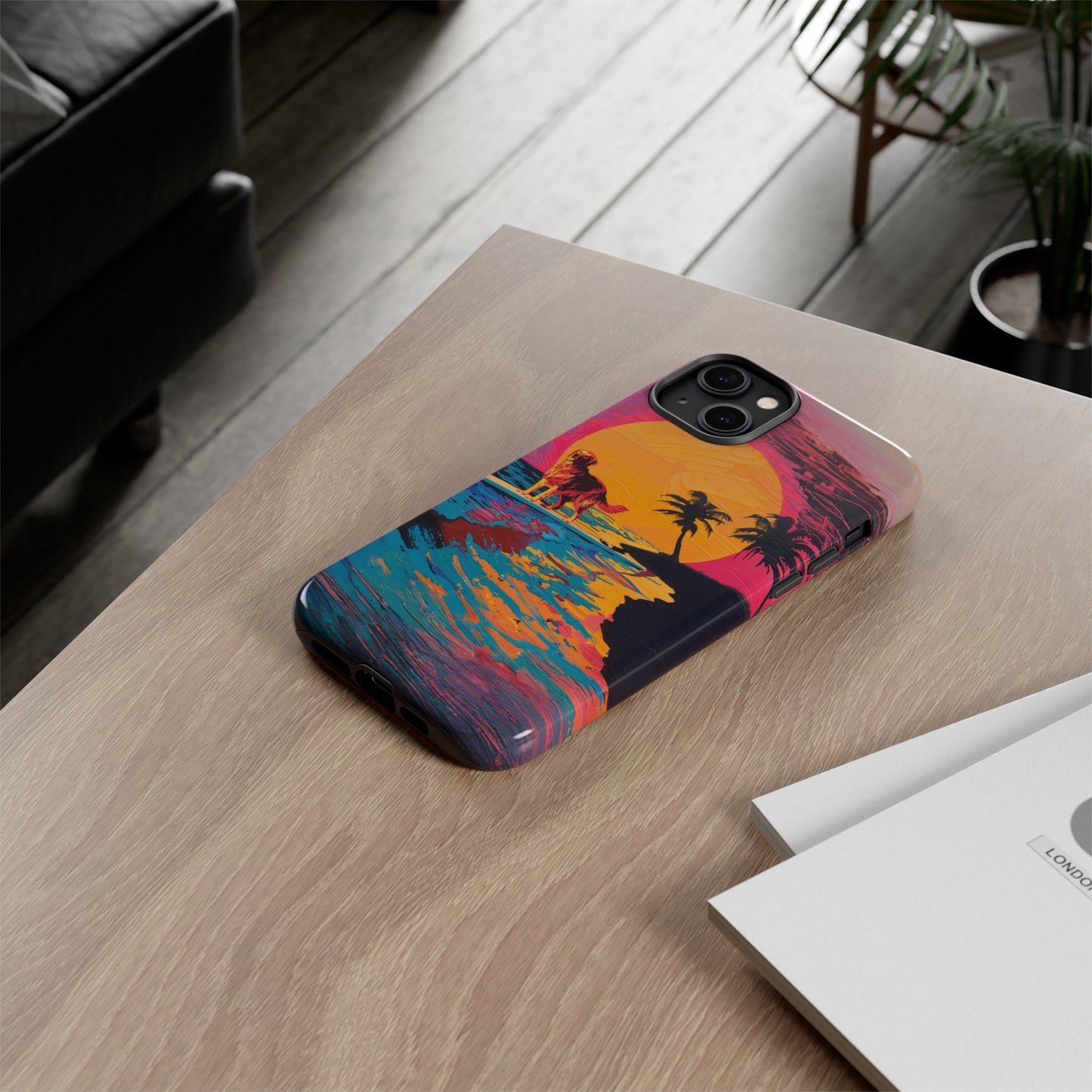 Radiant Sunset Surf: Warhol-Inspired Phone Cover