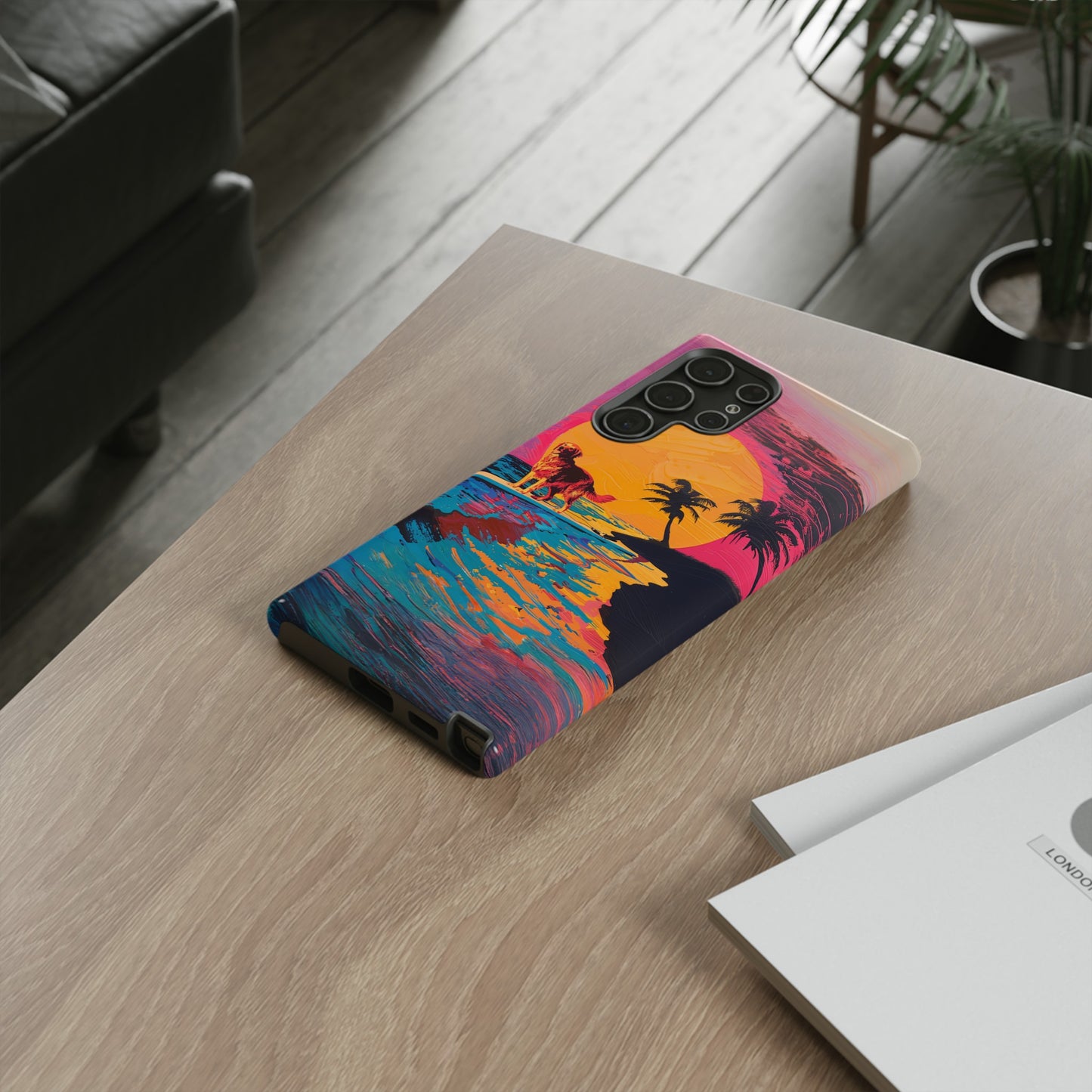 Radiant Sunset Surf: Warhol-Inspired Phone Cover