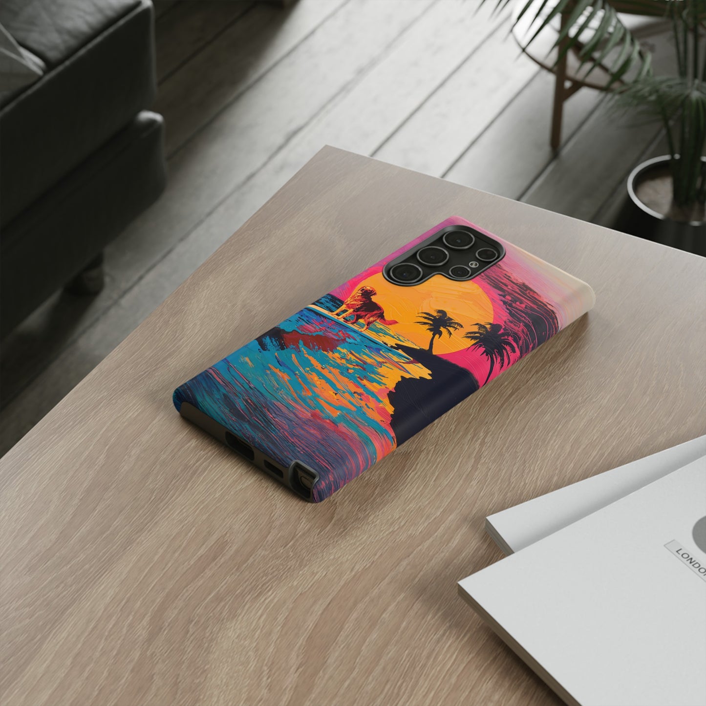 Radiant Sunset Surf: Warhol-Inspired Phone Cover