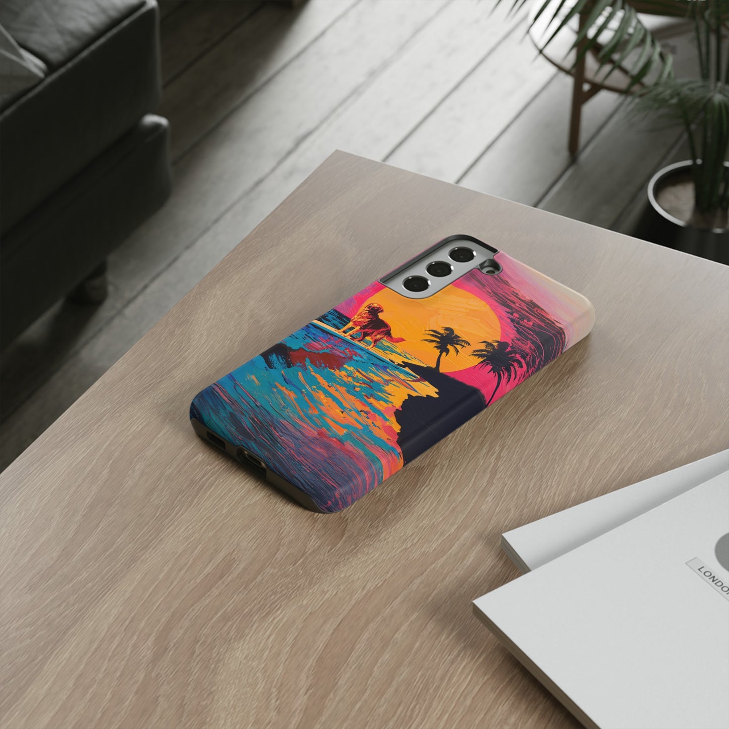 Radiant Sunset Surf: Warhol-Inspired Phone Cover