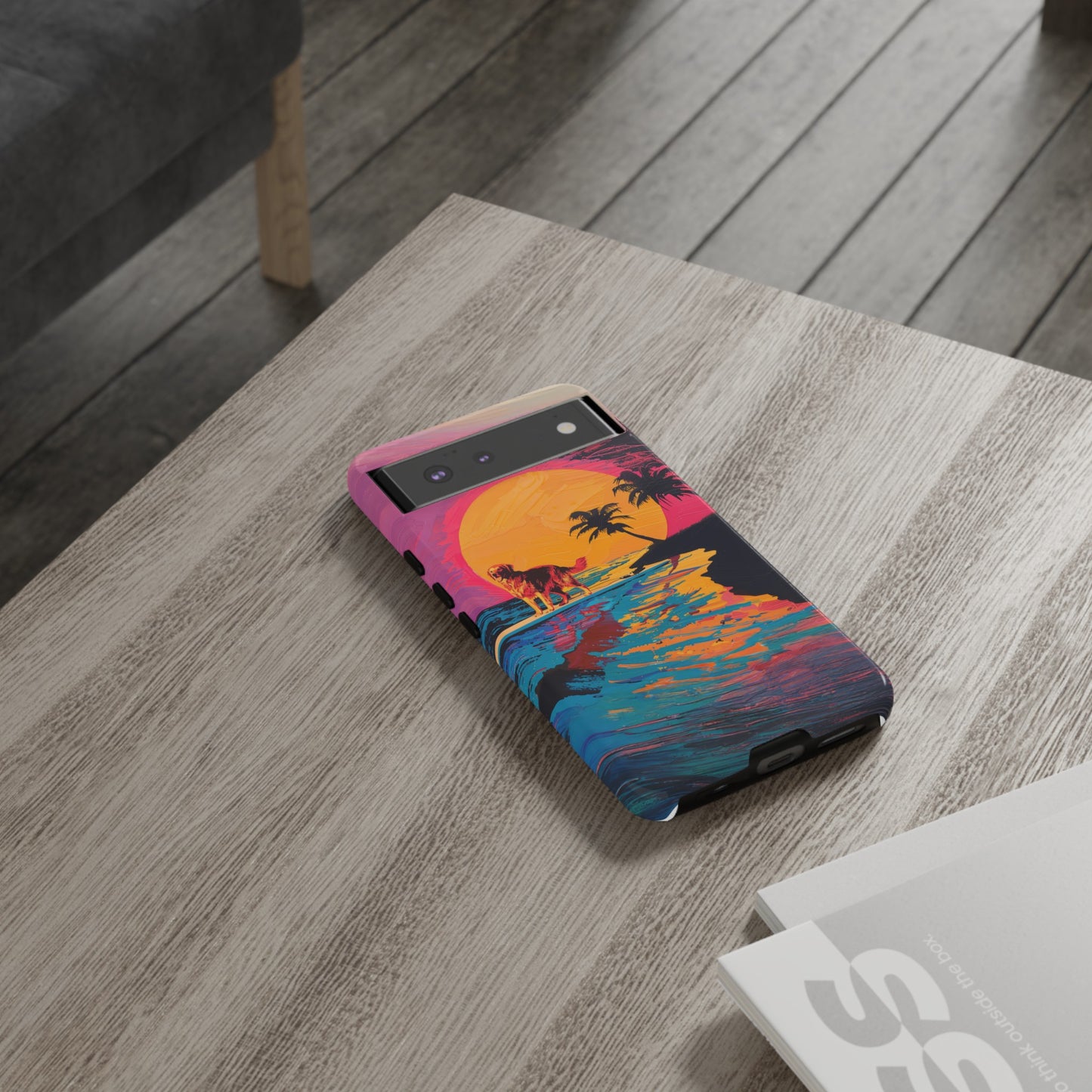 Radiant Sunset Surf: Warhol-Inspired Phone Cover