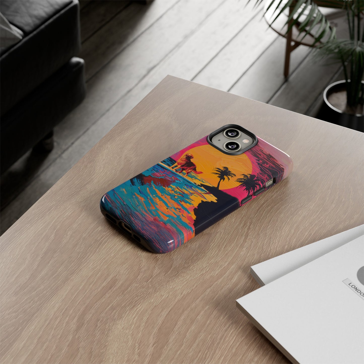 Radiant Sunset Surf: Warhol-Inspired Phone Cover