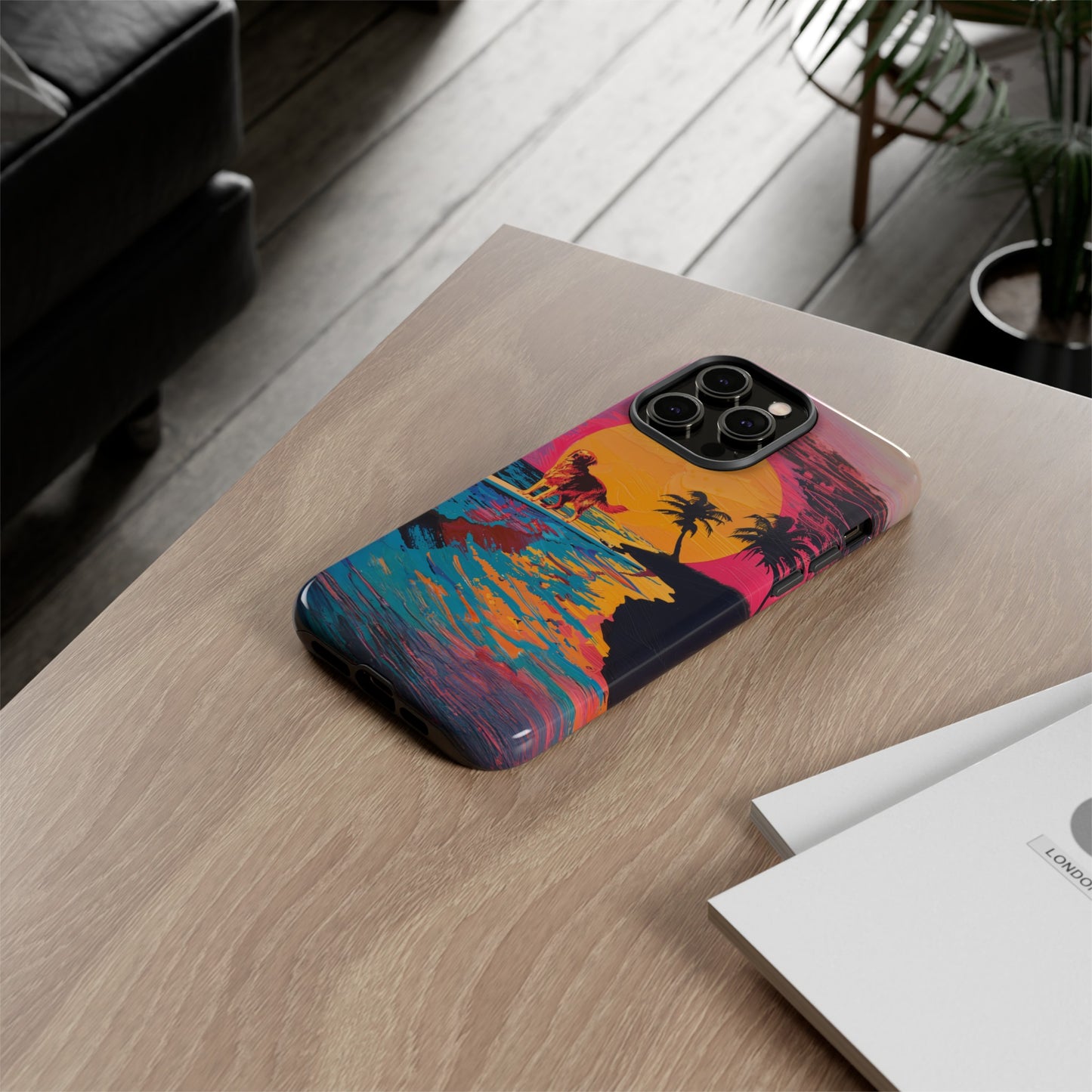 Radiant Sunset Surf: Warhol-Inspired Phone Cover