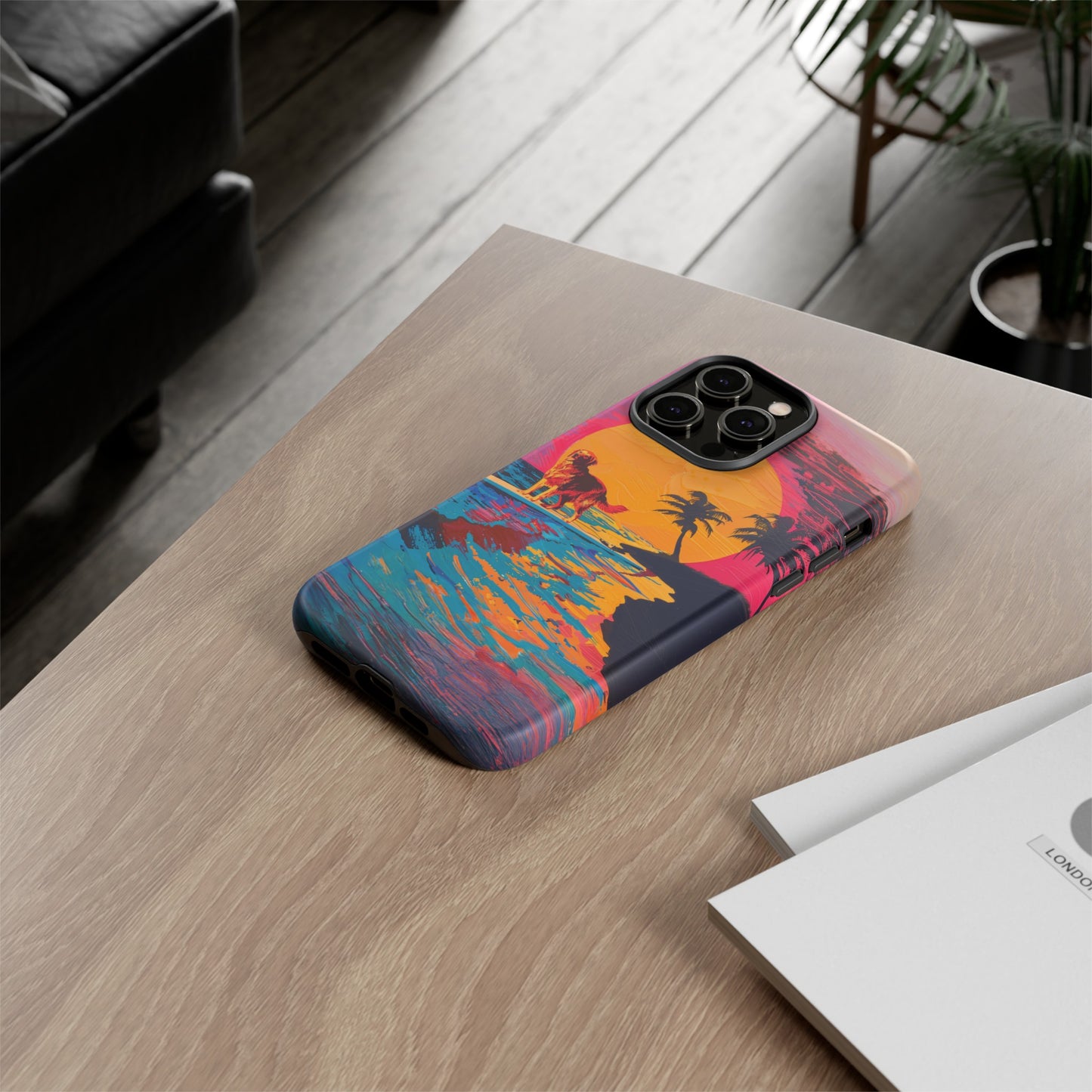 Radiant Sunset Surf: Warhol-Inspired Phone Cover